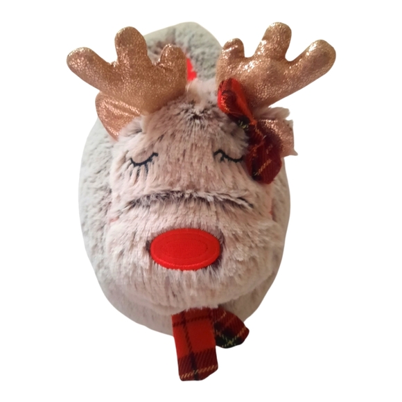 Christmas Fuzzy RUDOLPH REINDEER Slippers Sparkly Antlers And Ears Size 9-10 - Picture 3 of 10